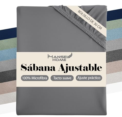 H HANSEL HOME Sábana Bajera Ajustable de Microfibra, Altura 30 cm, Transpirable y Suave, con Elástico Perimetral - Sábana Bajera 135x190/200cm – Gris Oscuro