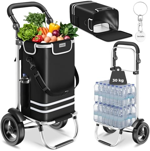 tectake® Carro de la Compra Plegable 3 en 1 con Bolsa Termica, Ruedas Silenciosas y Correa Ajustable, Ideal para Supermercado, Carrito Compra, Carro Plegable con Ruedas - Negro