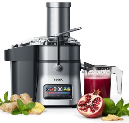 Super Juicer - Linea Tegno - Professioneller Edelstahl Entsafter - Entsafter für Obst und Gemüse - 1500W - Extra große Einfüllöffnung - 2,5L Fruchtfleischbehälter - 1L Saftbecher, LED-Farbdisplay