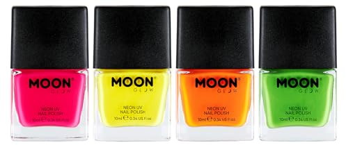 Moon Glow Esmalte de uñas UV neón - Esmalte de uñas neón brillante - Brilla bajo los rayos UV Naranja 10 ml (Paquete de 4)