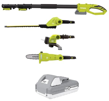 Sun Joe Cordless Lawn Care System, Grass & Hedge Trimmer Combo Power Tool Kit with 8” Pole Saw, Batteries & Charger - Heavy-Duty Trimming Machine Set for Lawn, Yard & Gardening Care, IONMAX GTS4002C