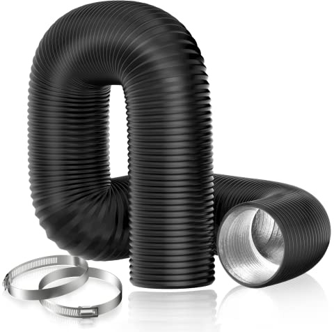 Hon&Guan 4 x 8FT Aluminum Foil Insulated Flexible Duct, Dryer Vent Hose for HVAC Ventilation and Duct Fan Systems, 2 Clamps Include.