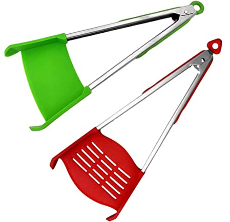 Pince à spatule, spatule et pince 2 en 1, il suffit de retourner la spatule et les pinces, spatule astucieuse pour saisir la nourriture, outils de cuisine, cadeaux de Noël (rouge + vert)
