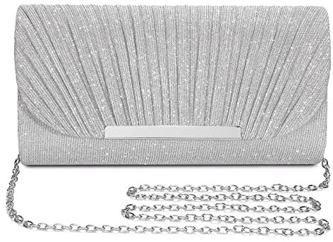 UBaymax Clutch Damen Abendtasche Silber,Funkelnde Kettenabendtasche,Modische Tasche Bag Handtasche,Elegante Umschlagtasche Crossbody für Neujahrsball,Hochzeit,Party und Hochzeit