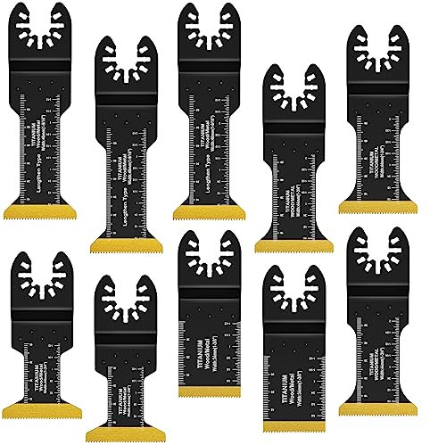 Loyala 10Pezzi Titanio Lame Utensile Multifunzione Accessori per Utensili Oscillanti Lame Multifunzione Compatibili con DeW Makita Rockwell Bosch Milwaukee (10pz, di cui 3 Extra-lungo)