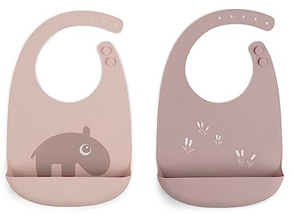 Done by Deer Silikon Lätzchen 2 Pack Ozzo Rosa - Weiche wasserdichte Baby Bibs mit praktische auffangschale und im Nacken verstellbar - 100% Silikon in Lebensmittelqualität