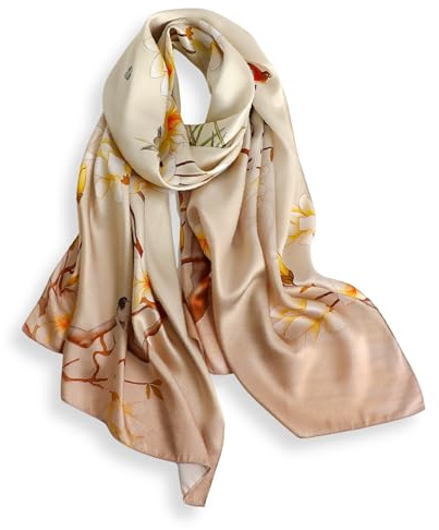 PoeticEHome Écharpe Longue en Soie de Mûrier 100% – Châle Foulard Femme | Emballage Cadeau (170x53cm)