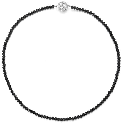 COOLSTEELANDBEYOND Schwarz Perlen Halskette Statement Kristall Kette Halsband Choker Halskette Magnetverschluss mit Zirkonia