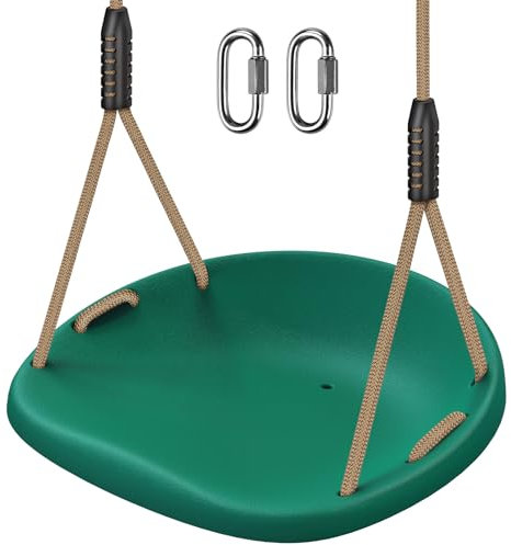 BeneLabel Swing Seat, Kids Swing Hard Plastic Swing Indoor/Outdoor Child Wide Swing Tree Swing Board with Adjustable 150-200cm Rope for Baby/Teens/Adults, Green Concaved / 600lbs