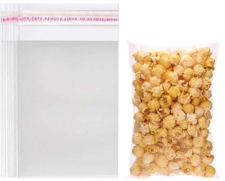 Dakoufish Self Sealing Cellophane Bags,6x9 Inches 100 Pcs Cookie bags Resealable Self Adhesive Cellophane Treat Bags for Party Favor,Candy, Cookie,Popcorn