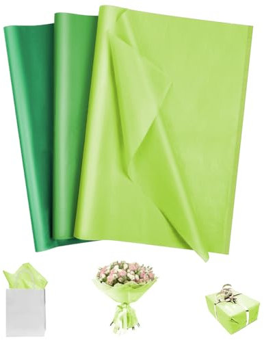 OFFCUP Seidenpapier, 60 Blatt Transparentpapier Bunt, 3 Farben Tissue Paper 50 * 35 cm Bastelpapier Transparent Geschenkpapier Glanzpapier Verpackungsmaterial für Geschenktüten, Dekoration - Grün