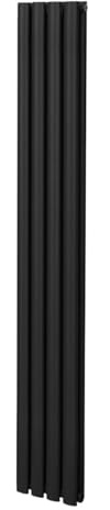 Radiatorer med Ovala Kolumner 1800mm x 240mm Modern Designer Dubbelpanel Centralvärme Element Svart Stål Vertikal Kök Vardagsrum GRATIS Rengöringsborste Monteringskit & Beslag