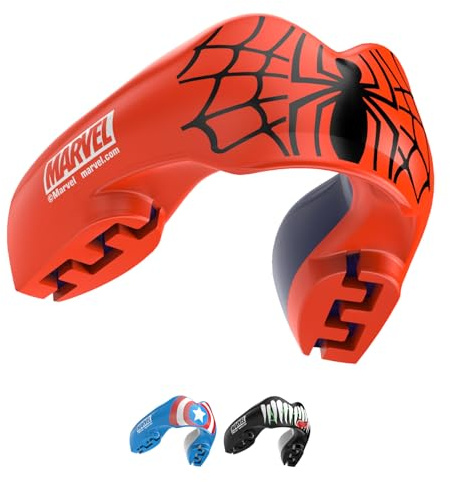 Marvel Spider-Man Protector bucal deportivo para aparatos ortopédicos, talla única, con funda para boxeo, MMA, rugby, artes marciales, judo y todos los deportes de contacto
