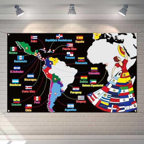 Buxiuer Spansktalande arv månad foto bås bakgrund latino spanska talande landskarta dekoration skola klassrum anslagstavla bakgrund väggdekor (5,9 × 3,1,8 m)