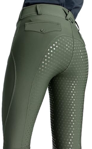 ticticlily Pantalones Hipica Mujer Elasticidad Pantalones Ecuestres Silicon Leggings de Equitación Montar Cintura Alta con Trabillas para Cinturón y Bolsillo Deportes Ecuestres A Verde XS