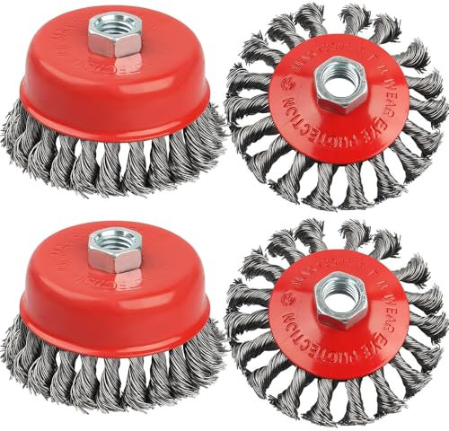 Twist Knot Wire Wheel Cup Brush Set for Angle Grinder, 4 Pack M14 Coarse Twisted Knotted Wire Wheel for Heavy Cleaning Rust, Stripping and Abrasive