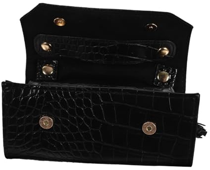 IMIKEYA Rollo Organizador De Joyería De Viaje Pequeño, Estuche Enrollable De Tela De Felpa Negro, Bolsa Portátil Para Collares, Anillos y Pendientes, Adecuado Para Viajes y Almacenamiento Diario