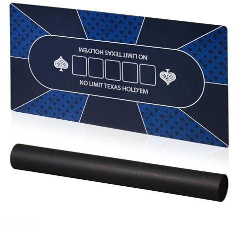 Relaxdays Tapis de Poker ou Texas Hold'em, Dessous antidérapant, Emballage, 10 Joueurs, 120 x 60 cm, Bleu