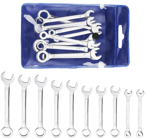 Spanner Set, 10Pcs Metric 4-11mm Combination Mini Ratchet Spanners Sets