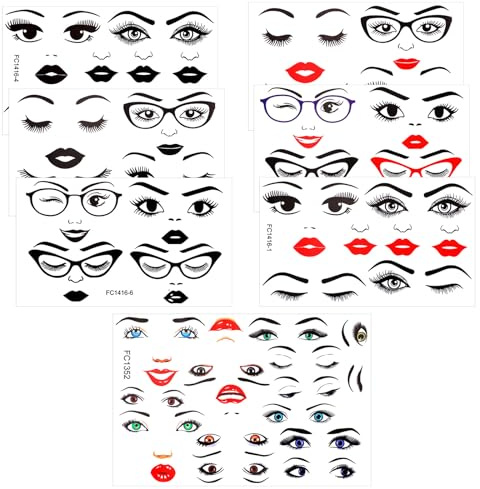 lasuroa 7 Feuilles d'Autocollants Visage Pots Fleurs, Autocollants Sourcils Yeux Nez Lèvres Bouche Créez Autocollants Visage l'Artisanat Fêtes Pots Fleurs Projets Bricolage Activités Décoration