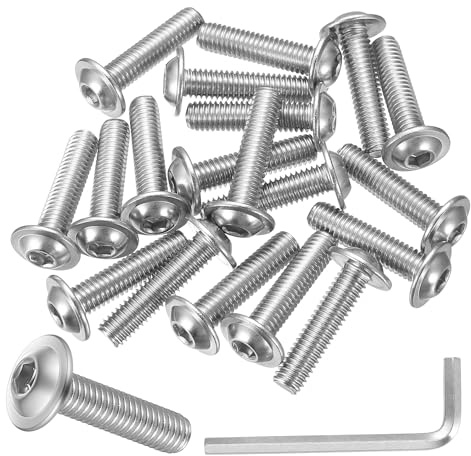 30 Pièces Boulons M6, Vis M6 x 25 mm, Vis à Tête Bombée avec Bride, Boulons à Tête Plate à Six Pans Creux en Acier Inoxydable pour Meubles avec Clé Allen
