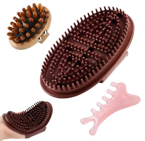 Sinbana Meridian Massage Brush Set, Full Body Meridian Brush Spa Tool with Wooden Brushes and Scraper Ergonomic Design for Neck Shoulder Back Stomach & Knee Relaxation