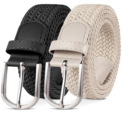 YOUCHAN 2-pack Elastiskt Bälte Flätat Stretchbälte Tygbälte för Dam & Herr, 3,3 cm brett, Längd 90–140 cm