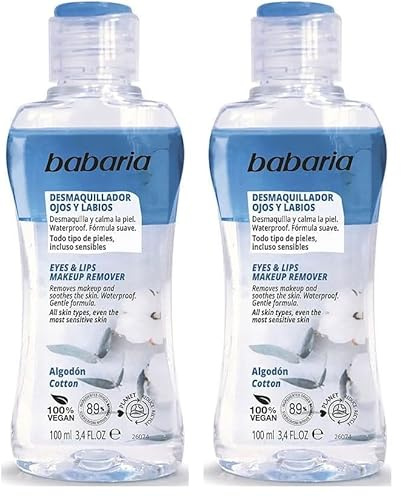 Babaria - Desmaquillante Ojos y Labios Con Rosa Mosqueta, Waterproof 100ml, Desmaquilla y Calma La Piel, Elimina El Maquillaje Resistente y La Máscara de Pestañas, Todo Tipo De Pieles (Paquete de 2)