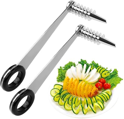 2 Stück Spiralschneider Kartoffel, Spiralschneiders Edelstahl, Spiralkartoffelschneider, Kartoffelspiralenschneider, Geeignet für Obst, Kartoffeln, Karotten, Gurken, Zucchini und Äpfel