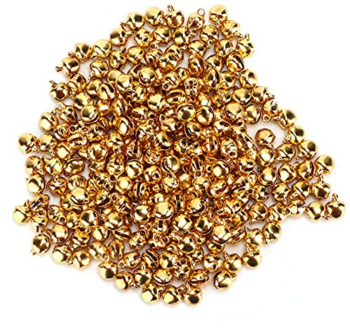KooingTech 300 Stück Glöckchen Zum Basteln, 6mm Jingle Bells Gold, Kleine Glöckchen, Glocken mit Loch, Mini Weihnachtskugeln für Kunsthandwerk, Schmuck, Festival