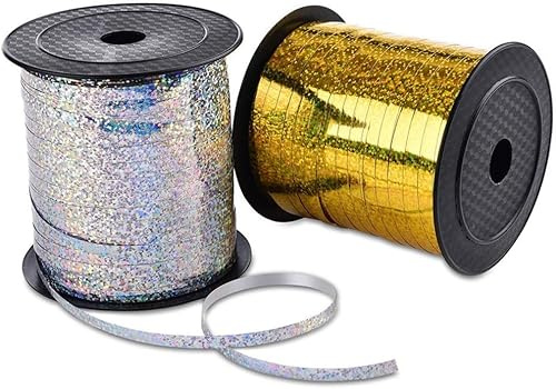 2 Rotoli Nastro Pacchi Regalo 5 mm Oro Argento Nastri Decorativi,Curling Ribbon Nastro per Regali,Fai da Te,Matrimoni,Feste e Festività (Totale 500 Yard/456 m)