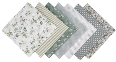 7Pcs Fat Quarters Fabric Bundles, 20'' x 20'' Fabric Bundles, Fat Quarters Fabric Bundles for Quilting, Scrapbooking, Sewing, Arts & Crafts, DIY Projects (Bean Green& White)