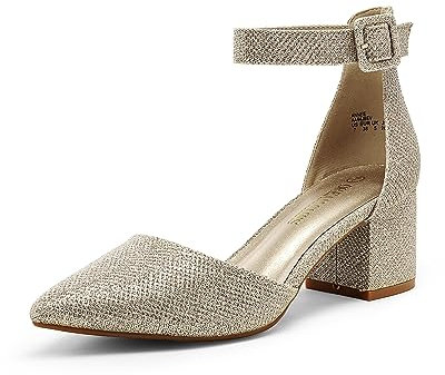 DREAM PAIRS Hochzeitsschuhe Damen Spangenpumps Tanzschuhe Sandaletten mit Blockabsatz Slingback Pumps,Size 43,Gold/Glitzer,ANNEE