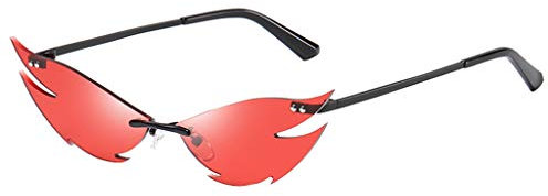 Lazzboy Sonnenbrille Vintage Kleine Oval Schlanke Metallrahmen Bonbonfarben Unregelmäßige Mann Frauen Cat Eye Sonnenbrillen Brillen Shades Retro(Rot)