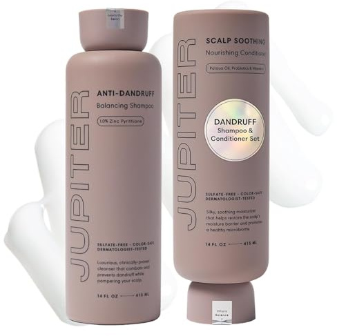 Jupiter Anti Dandruff Shampoo & Conditioner for Men & Women for Flaky, Itchy, Oily & Dry Scalp - Nourishes Scalp and Reduces Breakage & Flakes - Color-Safe, Sulfate-Free, Paraben-Free
