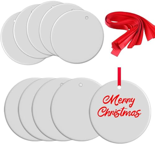 Sublimation Ceramic Ornaments Blanks Bulk Double Side Sublimation Ceramic Discs Ornament for Heat Press Printing White Round Porcelain Ornament Personalized Xmas Tree Keepsake Crafts Gift (10)