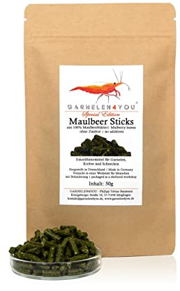 GARNELEN4YOU® Maulbeer Sticks | Premium Garnelenfutter | klimaneutrale Verpackung | Made in Germany | Futter Pellets für Garnelen, Krebse, Schnecken & Co. | 50g