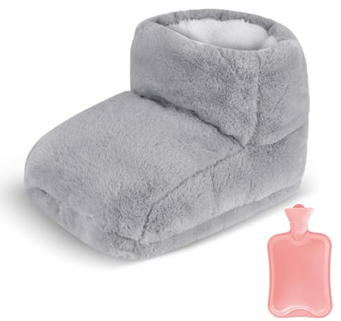 CLIUNT Bouillotte Pieds Adulte, Chauffe Pied Bouillotte, Chauffe Pied Haut, avec Housse en Peluche, pour Adultes, Personnes Agées, Bureau(Gris)