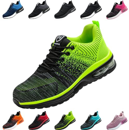 Scarpe Antinfortunistiche Uomo Donna Scarpe da Lavoro Leggere Alte Comode Scarpe Sicurezza Verde EU 44