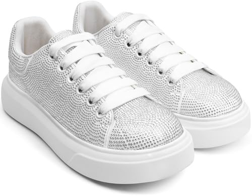 Sparkle Rhinestone Sneakers for Women Platform Rhinestone Fashion Glitter Sneakers Bling Fashion Tennis Shoes Wedding Party Bride Dress