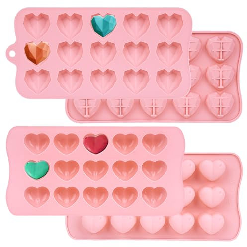 2St Herzform Silikon, 15-Kavität Herzform Backform Pralinenformen, Flexible Schokoladenformen Silikon Backform Herz für Kuchen, Mousse, Schokolade, Dekor, Backen, Wach