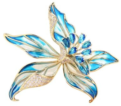 Broche en forme d'orchidée en cristal bleu - Broche classique en forme de fleur - Pour corsage - Pour écharpes et châles - Pour bouquets de mariage, Métal