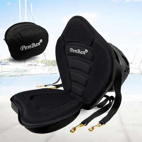 PenBan Universal Deluxe Kayak Seat Cushion with Storage Bag for Kayak,Padded Boat,SUP,Canoe,Fishing Boat,Seats with 4 Adjustable Straps(1 Pack Black Thicken)