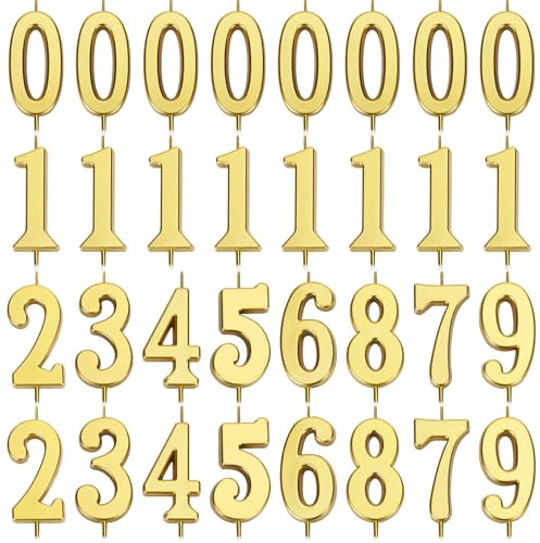 XIHIRCD 32pcs Birthday Numbers Candles, 0-9 Number Candles for Cake with a Holder Under Each Gold Number Candles Universal Number Candles for Birthday Party and Anniversary Celebration Decorations