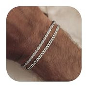 YADOCA Herren Armbänder Stapelbar Silber Armband für Männer Jungen Manschette Schlange Seil Cuban Link Kette Armband Set 19cm Herrenschmuck Geschenke für Papa Freund Ehemann Sohn -2