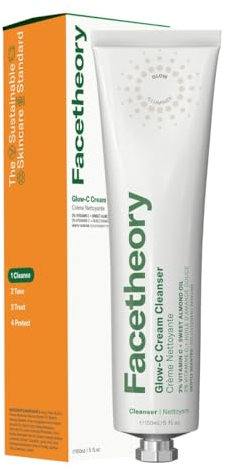 Vitamin C Facial Cleanser - Facetheory Glow-C Vitamin C Cream Cleanser (Mandarin Scented) - Gentle None Stripping for All Skin Types - Removes Makeup & SPF (150ml)