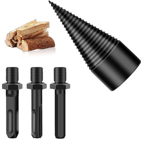 LWLWA Broca para Cortar Leña con 3 Vástagos de Taladro, Diámetro 32 mm Astilladora de Troncos, Rosca Profunda Astilladora de Leña para Taladro, Partidor Madera, Taladro para Leña, para Partir Leña