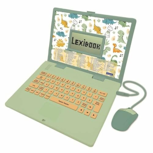 Lexibook - JC598DINOi1 - Dinosaure, Ordinateur Éducatif Bilingue Français et Anglais, Jouet pour Enfants avec 124 Activités de Langue, Écriture, Mathématiques, Logique, Musique et Jeux, Bleu