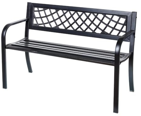 LOLAhome Banco de Jardín de Acero y Madera Color Nogal | De 2 Plazas | 120x62x82 cm | con Respaldo y Apoyabrazos | Tratamiento anticorrosión | para Exterior, jardín, terraza | Banco Exterior (Negro)
