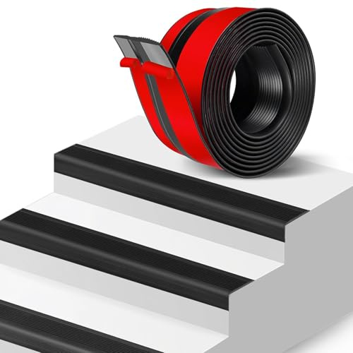 ZZLQIAN Stair Anti Slip Nosing, Self Adhesive Flexible Angle Edging Strip,Step Edge Trim,Molding Trim,Treads Edge Protector for Outdoor & Indoor Uses(5M,50x25mm Black)